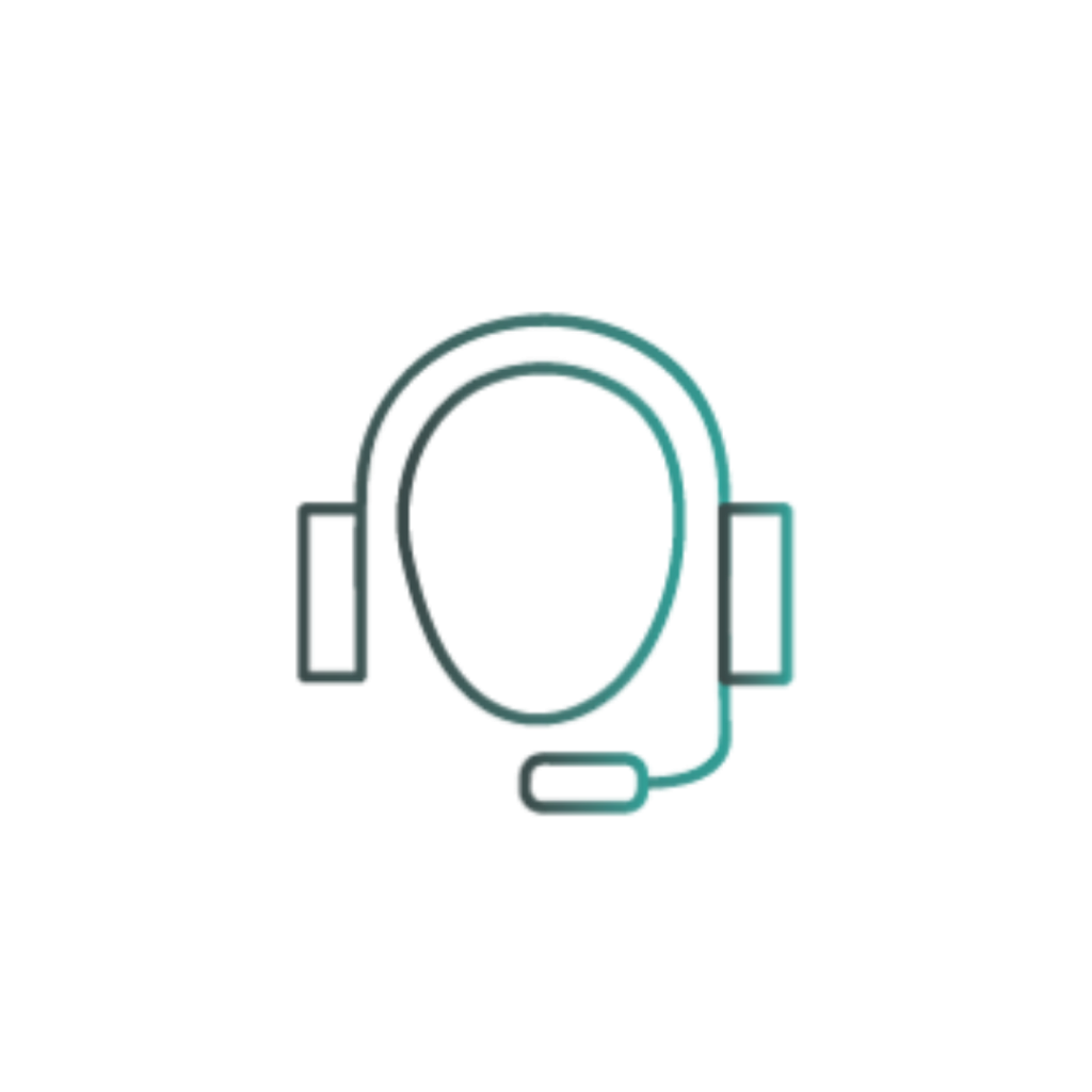 Green and grey gradient illustration person with headset on.